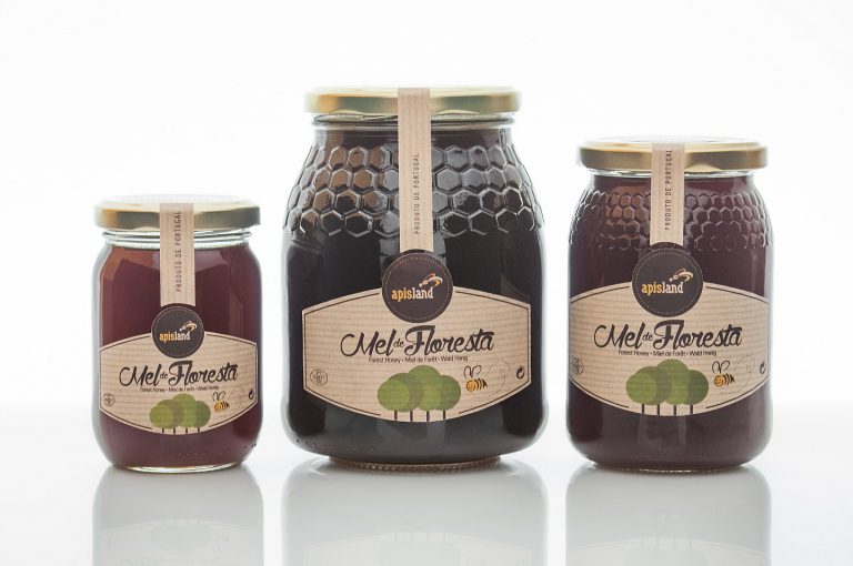 Rótulos de frascos de mel de floresta para a Apisland