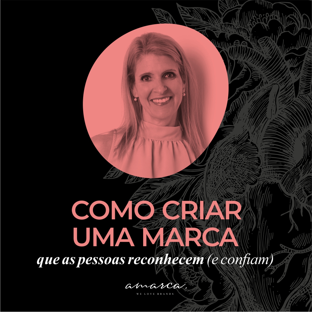 Retrato de Teresa Coelho, diretora criativa, sobre fundo preto com círculo coral e o título “Como criar uma marca que as pessoas reconhecem (e confiam)”
